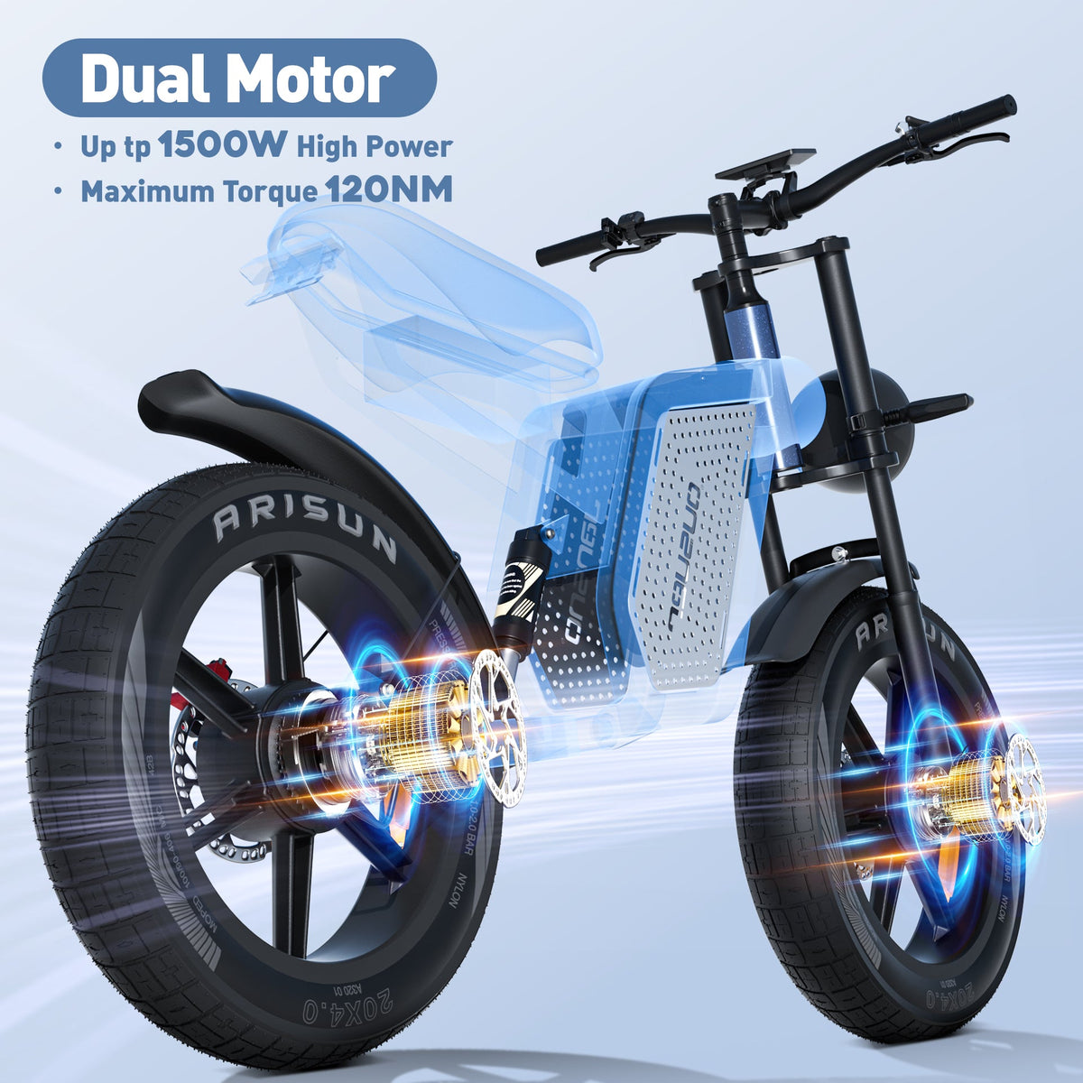 A fat-tire electric bike with a maximum torque of 120Nm