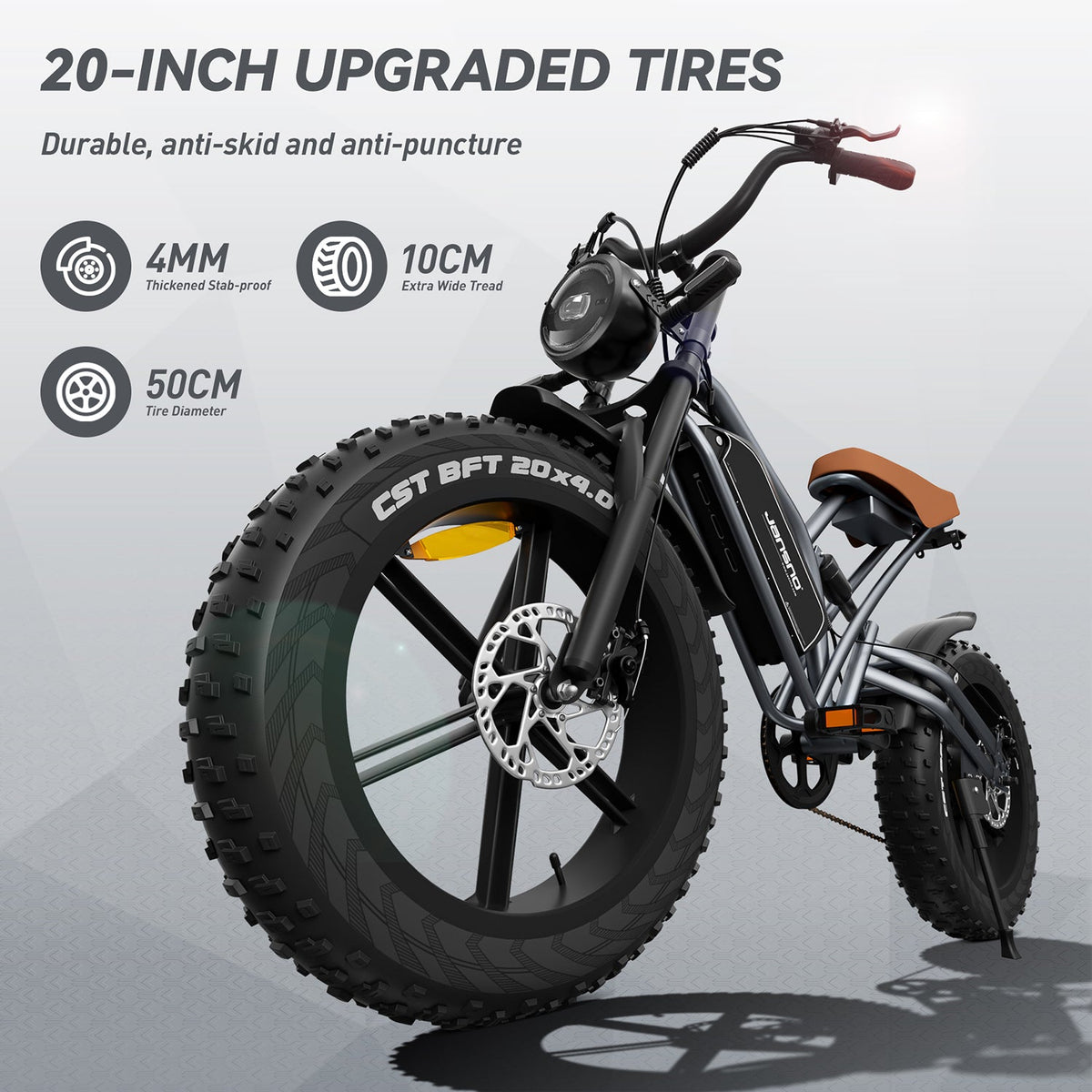 The jansno x50 is equipped with durable, anti-slip and puncture-resistant tires.